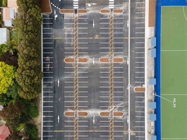 Aerial view of the completed car park and its 186 spaces