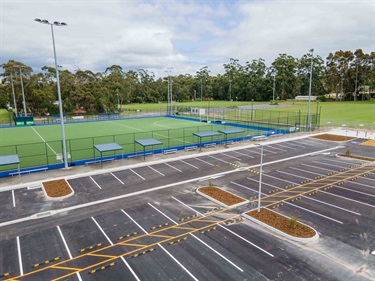 Aerial view of the car park overlooking the synthetic hockey pitch