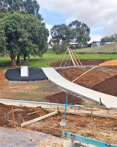 New play equipment and surrounding paths continue to progress after some recent wet weather.