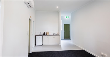 The new foyer and kitchen area