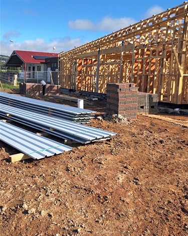 The frame of the new pavilion is well on its way to being completed, with wall and roof cladding materials on site.