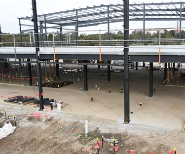 Plumbing is in place for the ground floor services and the first floor slab is in place