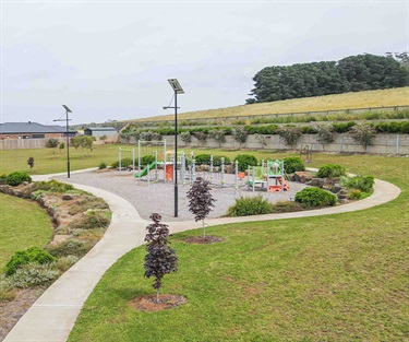 An aerial view of the playground and surrounds at Kelly Koochew Park